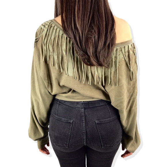 VTG DIESEL distressed green fringe sweater - Picture 3 of 7